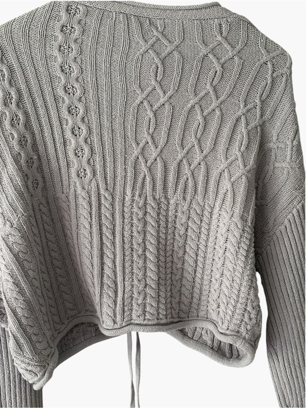 Women’s FRYE Cropped Cardigan Gray Open Weave L/S Size Large NWT - Picture 6 of 8